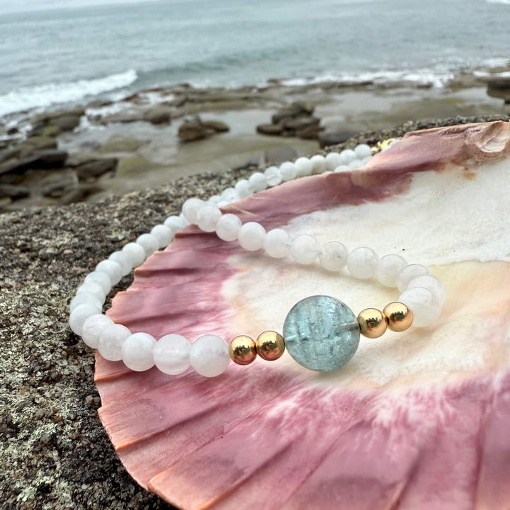 Lemurian Dreaming Aquamarine & Moonstone Gold Necklace