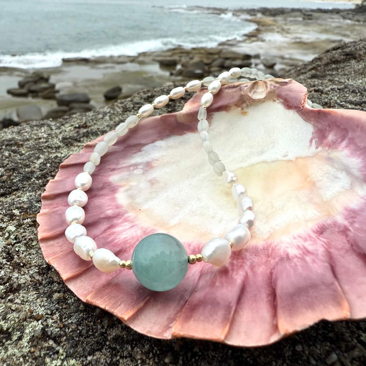 Lemurian Dreaming Aquamarine, Moonstone & Pearl Gold Necklace