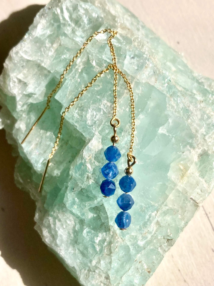 Blue Kyanite & Gold Thread Earrings