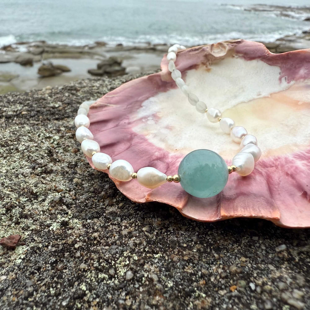 Lemurian Dreaming Aquamarine, Moonstone & Pearl Gold Necklace