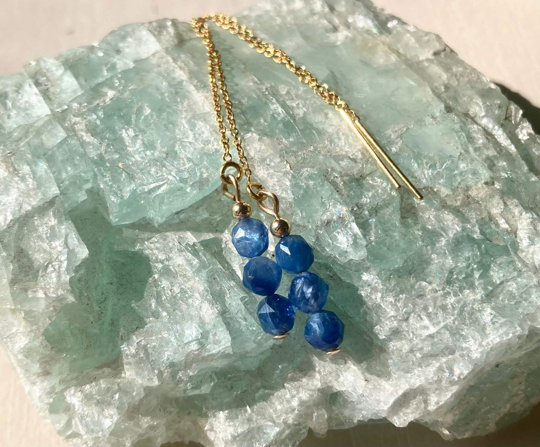 Blue Kyanite & Gold Thread Earrings