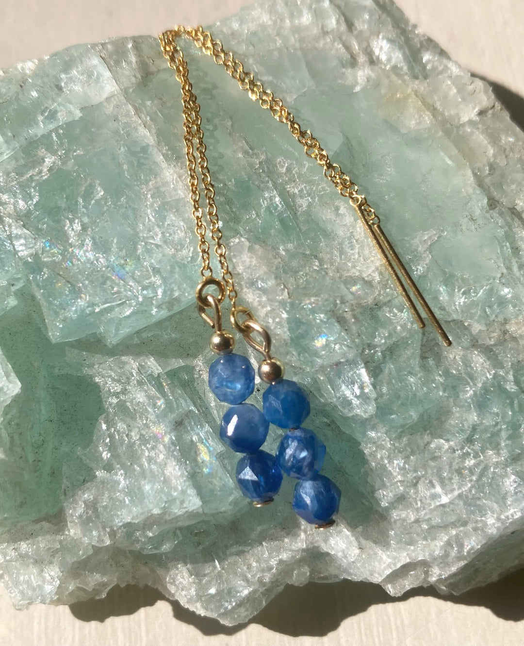Blue Kyanite & Gold Thread Earrings