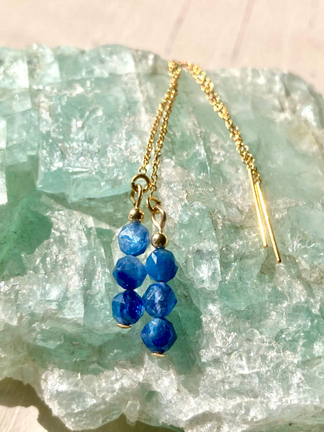 Blue Kyanite & Gold Thread Earrings