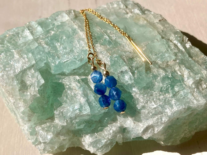 Blue Kyanite & Gold Thread Earrings