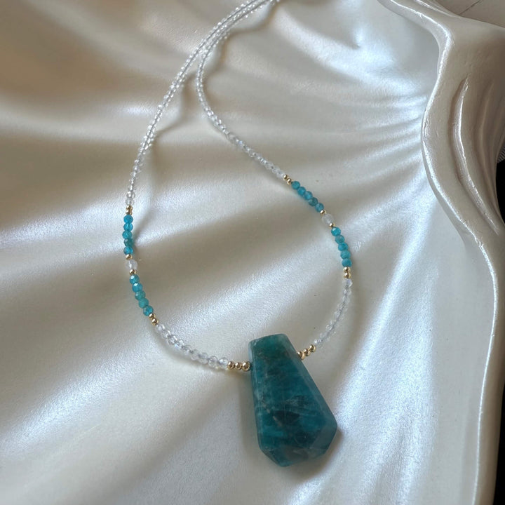 One Of A Kind Atlantis Apatite & Moonstone Gold Pendant Necklace