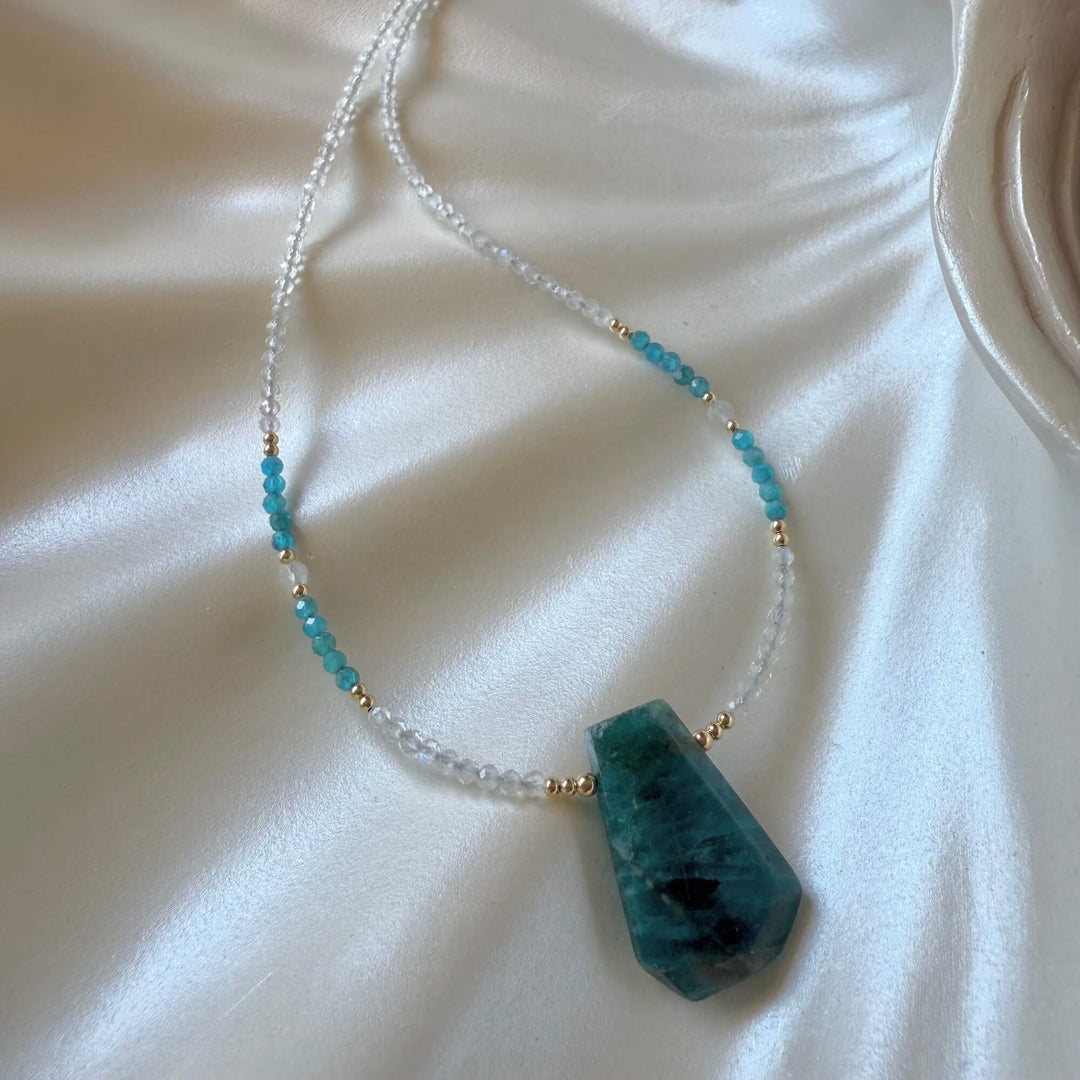 One Of A Kind Atlantis Apatite & Moonstone Gold Pendant Necklace