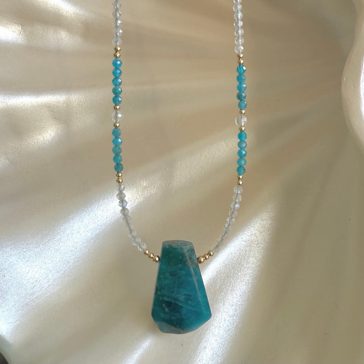 One Of A Kind Atlantis Apatite & Moonstone Gold Pendant Necklace
