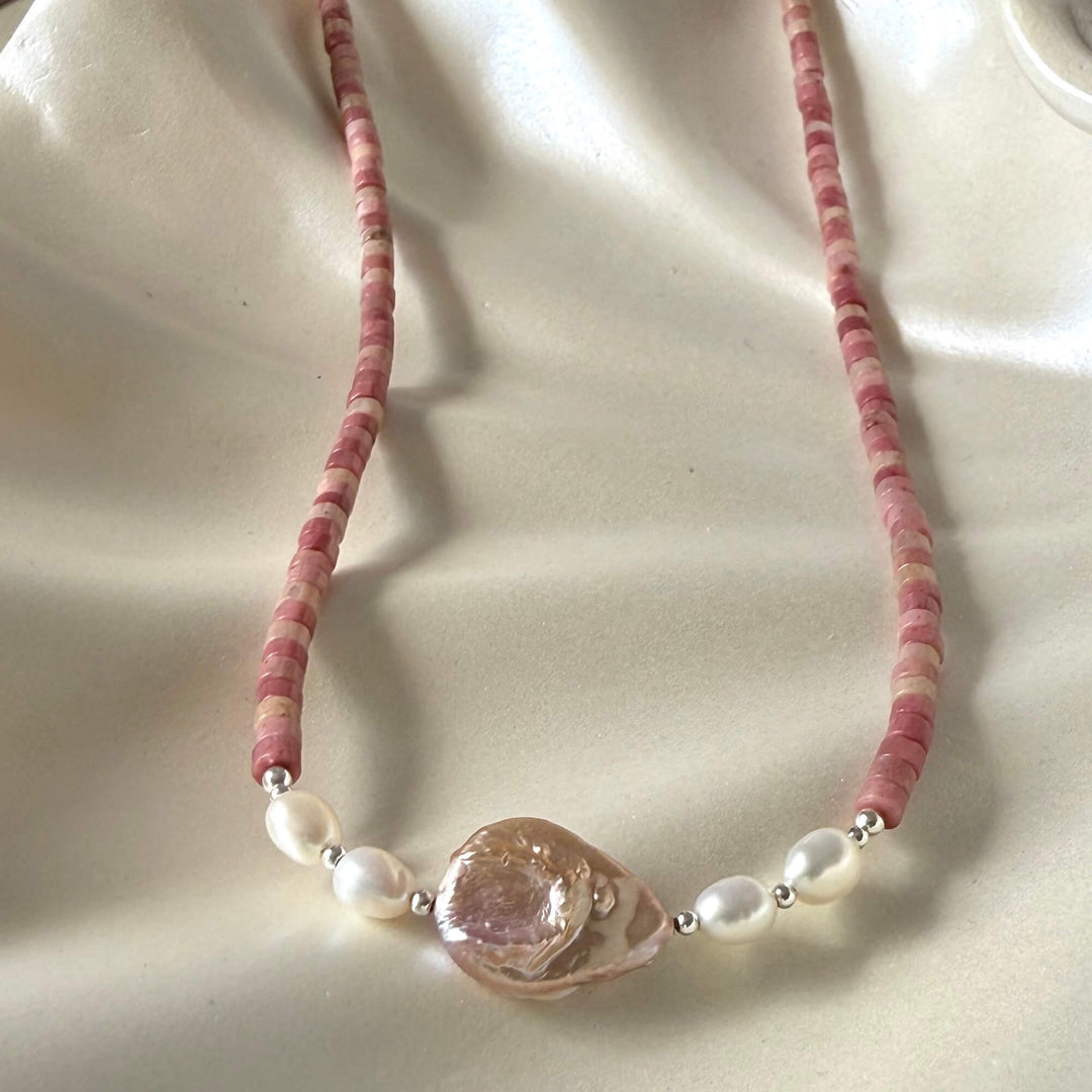 Rhodonite & Pearl One Of A Kind Necklace