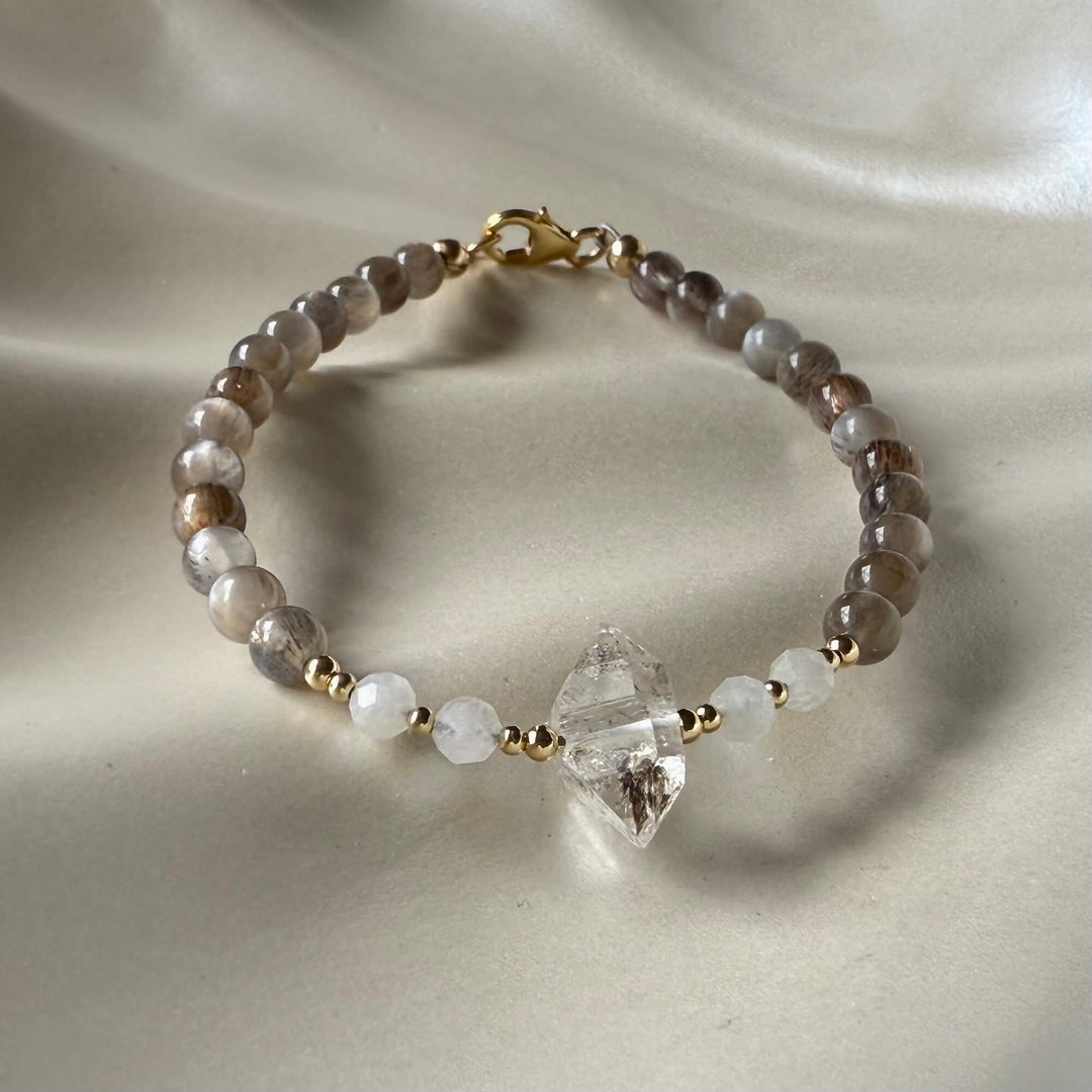 Golden Herkimer, Black Moonstone & Moonstone Bracelet