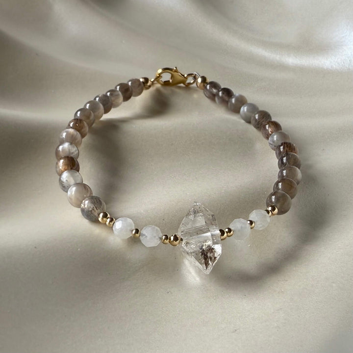 Golden Herkimer, Black Moonstone & Moonstone Bracelet