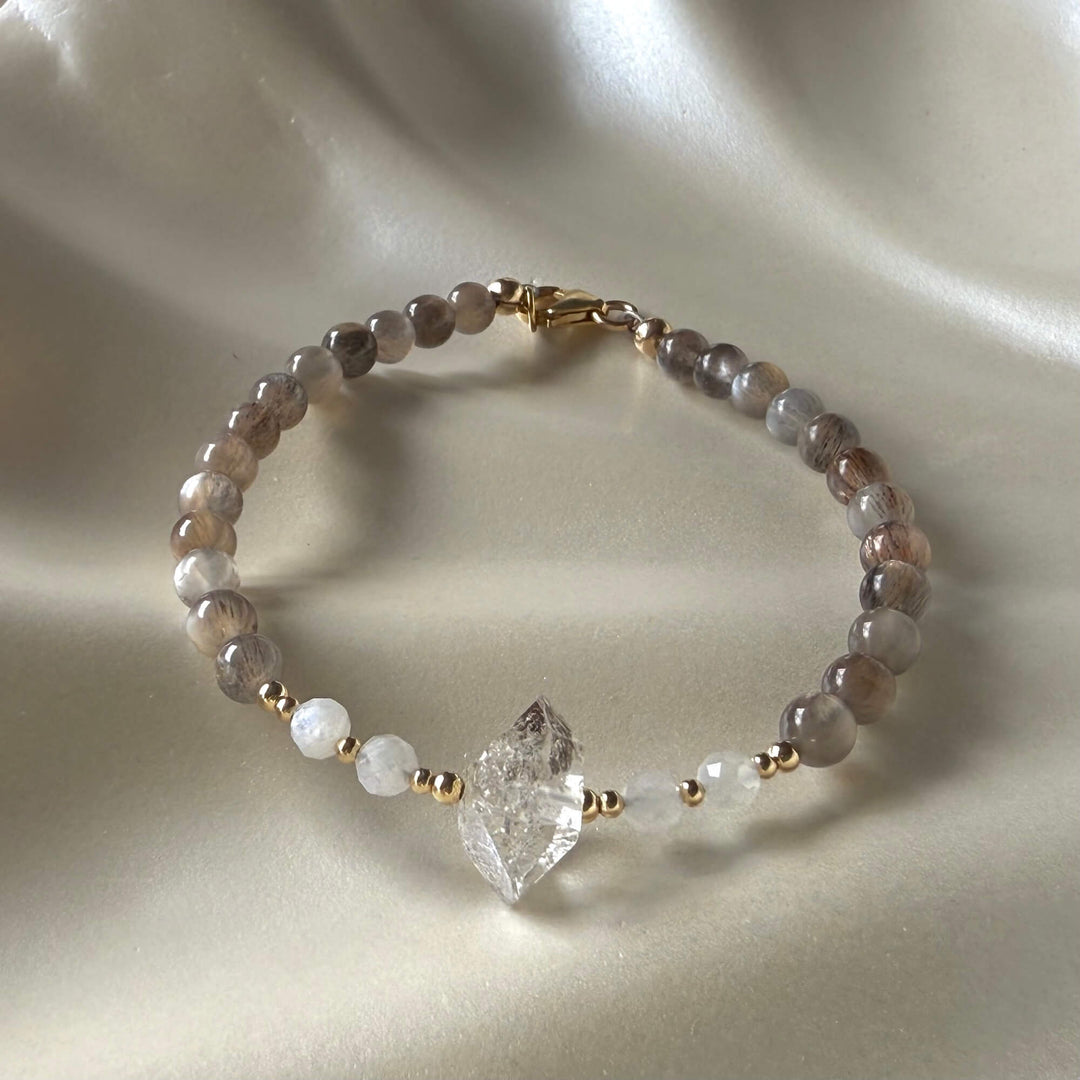 Golden Herkimer, Black Moonstone & Moonstone Bracelet
