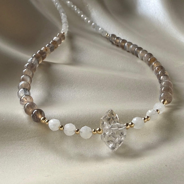 Golden Herkimer, Black Moonstone & Moonstone Necklace