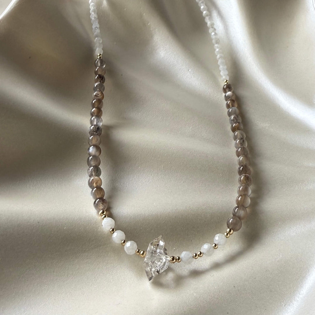 Golden Herkimer, Black Moonstone & Moonstone Necklace