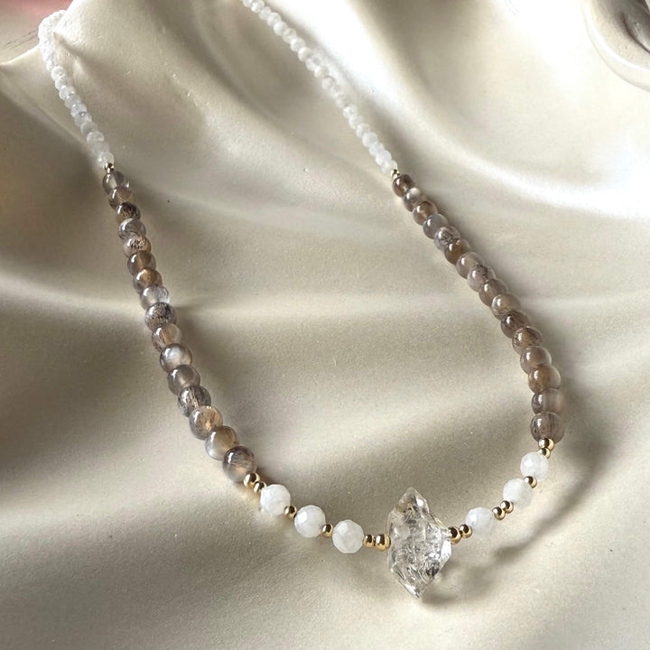 Golden Herkimer, Black Moonstone & Moonstone Necklace