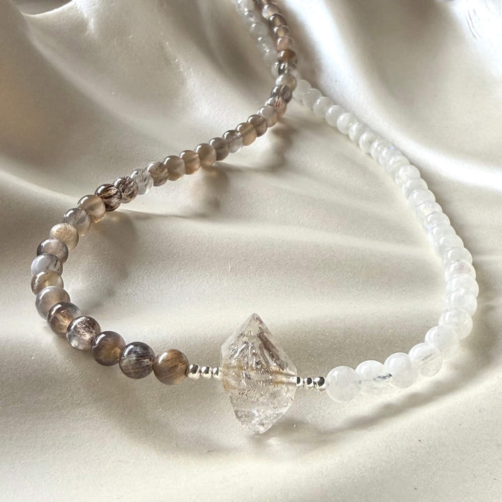 Duality Herkimer, Black Moonstone & Moonstone Necklace