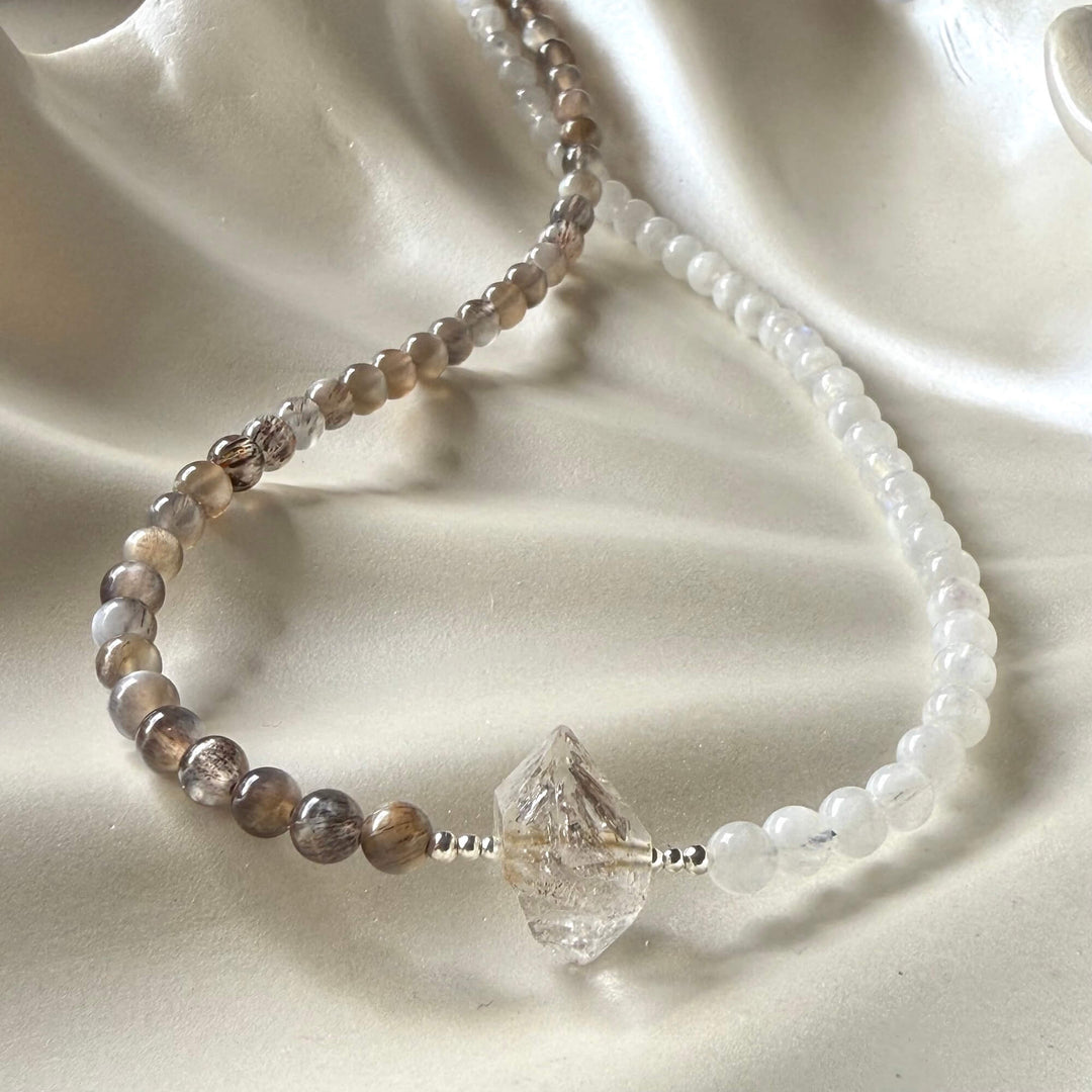 Duality Herkimer, Black Moonstone & Moonstone Necklace