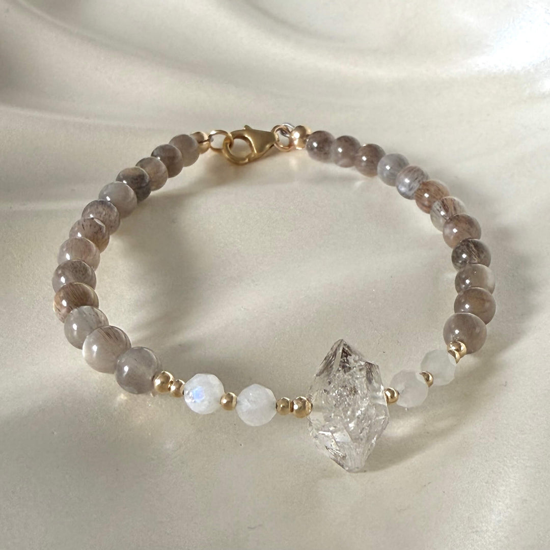Golden Herkimer, Black Moonstone & Moonstone Bracelet