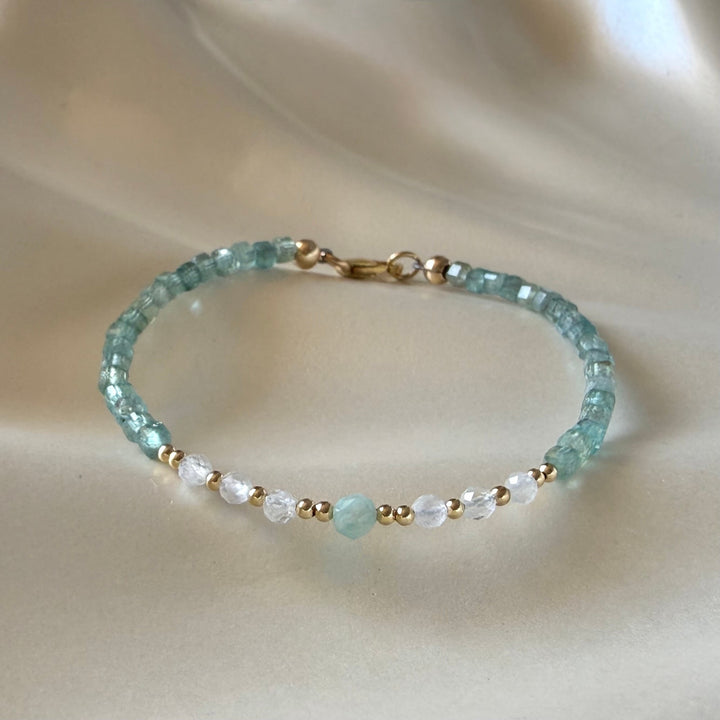 Lemurian Dreaming Amazonite, Apatite & Moonstone Gold Bracelet