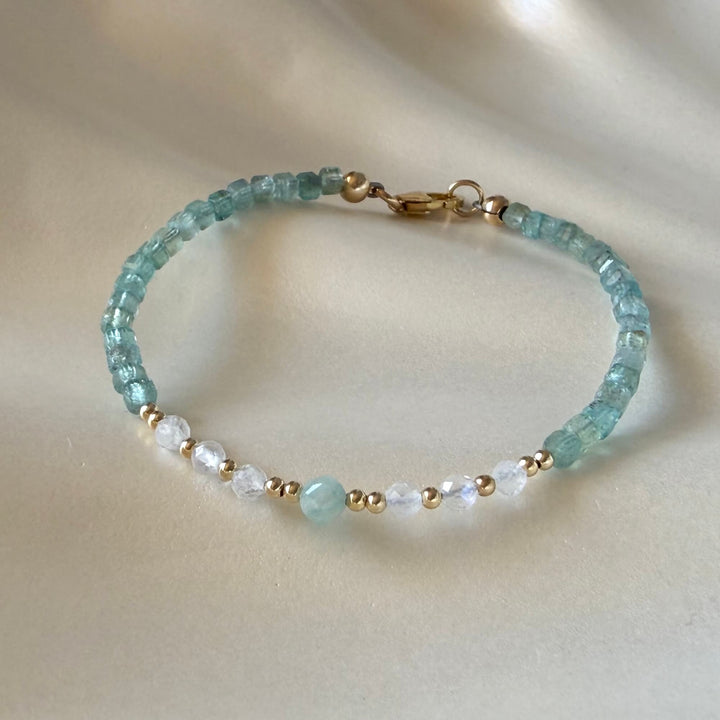 Lemurian Dreaming Amazonite, Apatite & Moonstone Gold Bracelet