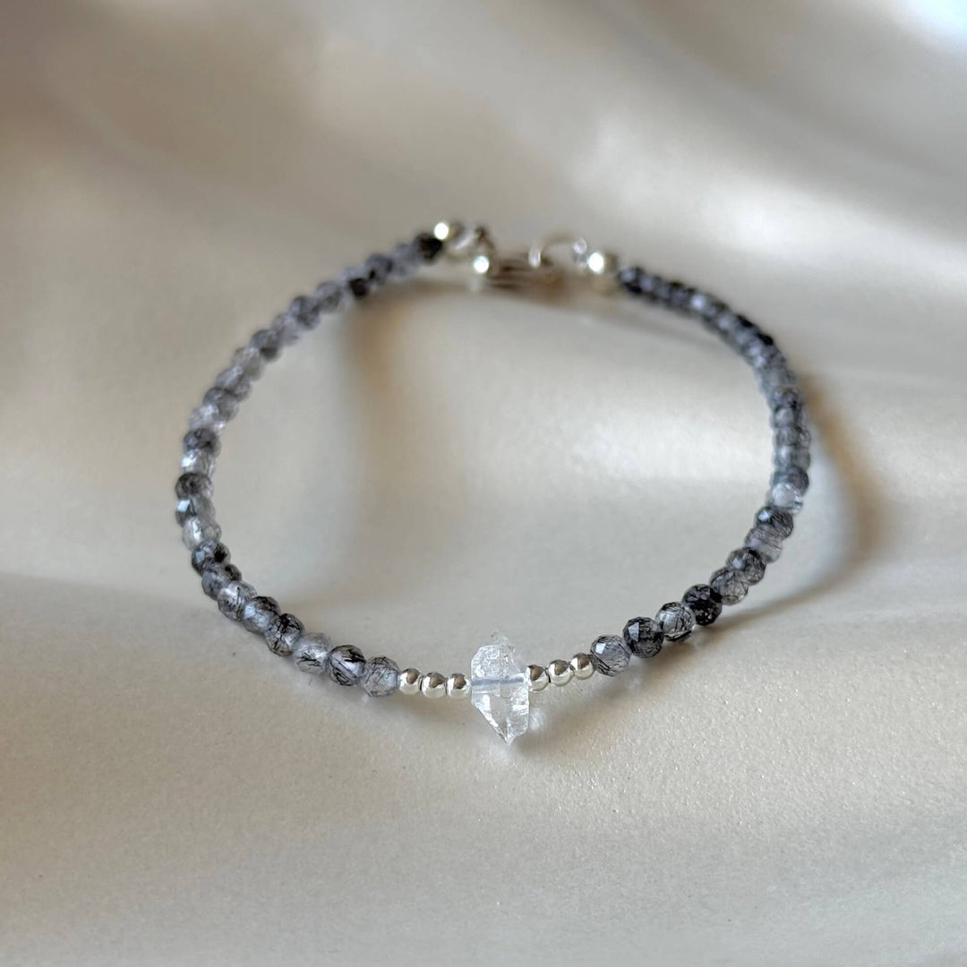 Herkimer Diamond and Tourmalinated Quartz Healing Bracelet