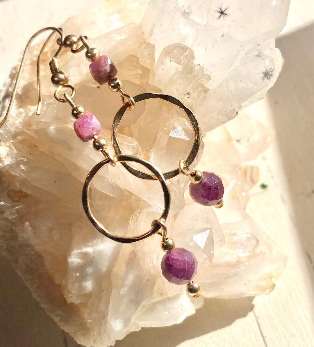 Golden Ruby Pendant Earrings