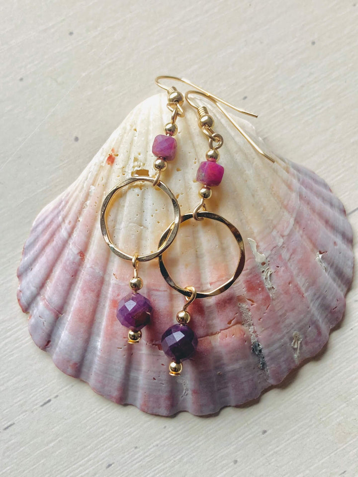 Golden Ruby Pendant Earrings
