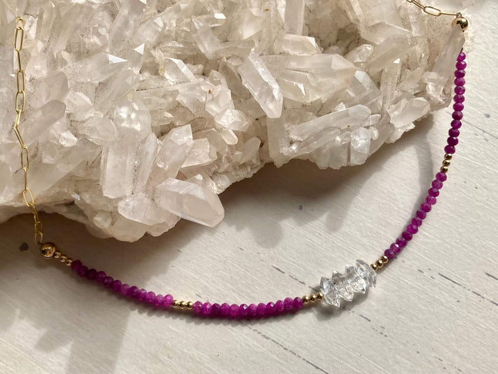 Golden Ruby & Herkimer Diamond Necklace