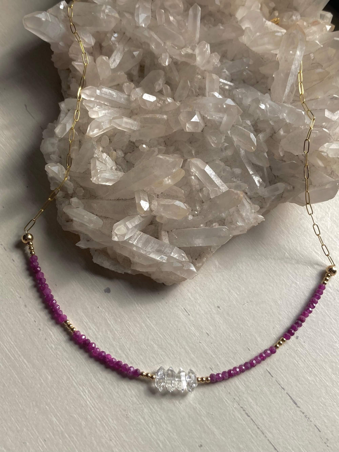 Golden Ruby & Herkimer Diamond Necklace