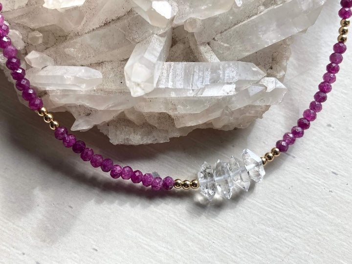 Golden Ruby & Herkimer Diamond Necklace