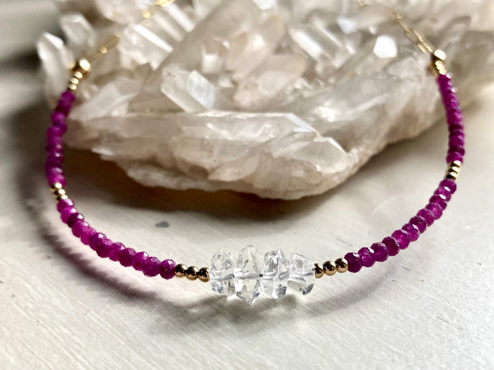 Golden Ruby & Herkimer Diamond Necklace