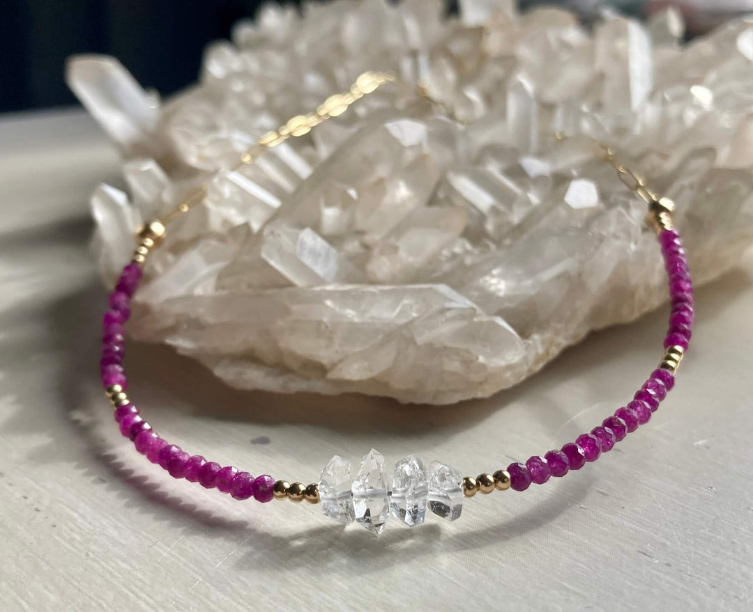 Golden Ruby & Herkimer Diamond Necklace