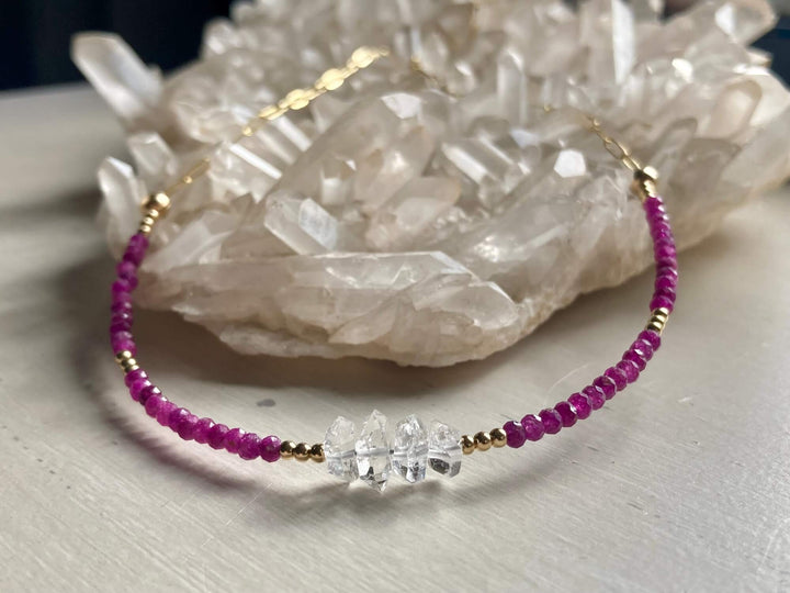 Golden Ruby & Herkimer Diamond Necklace