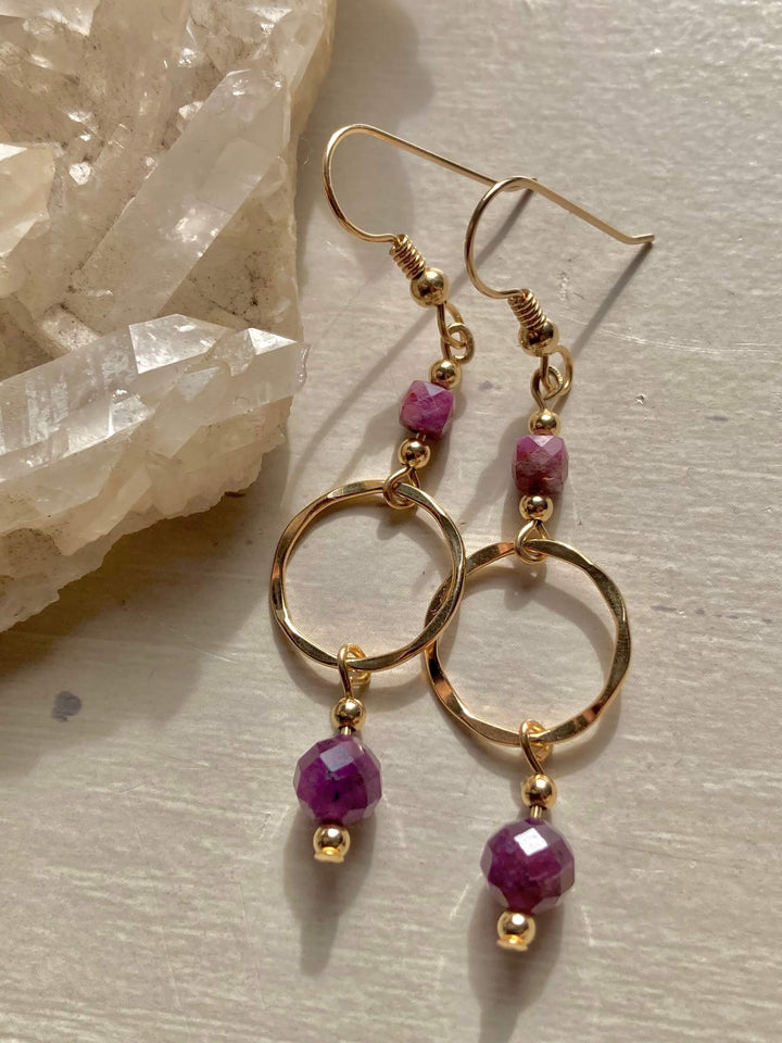 Golden Ruby Pendant Earrings