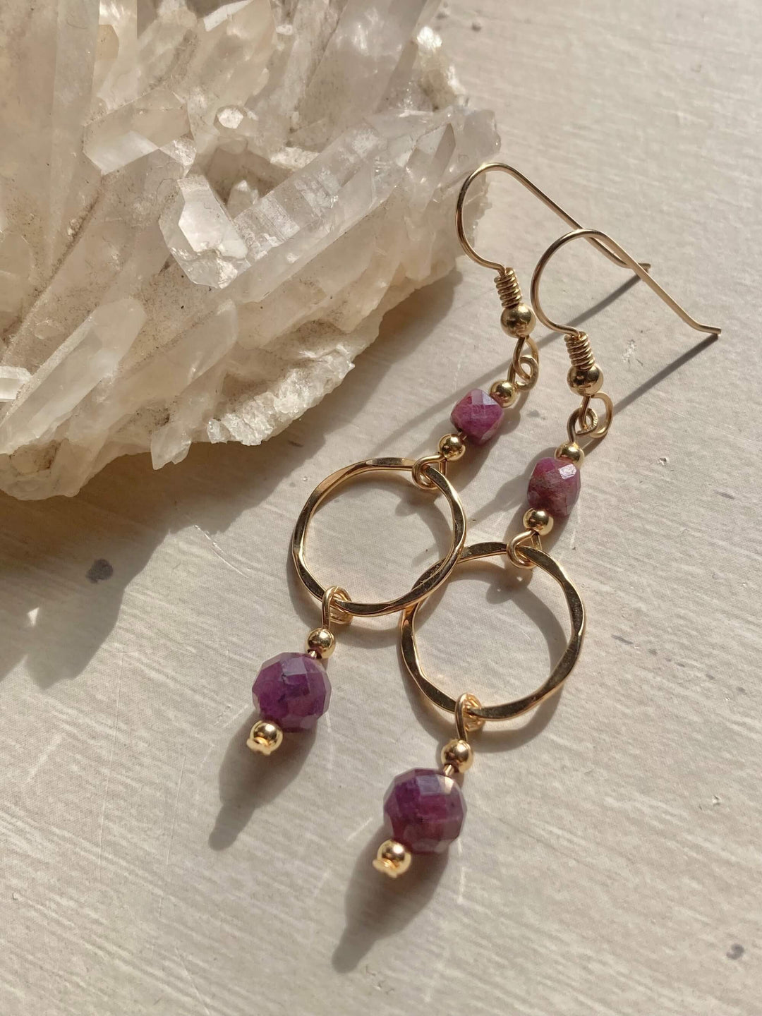 Golden Ruby Pendant Earrings