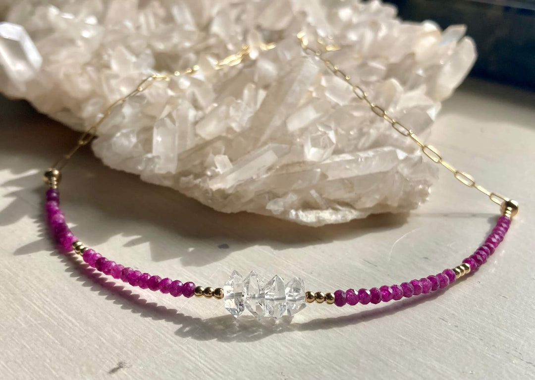 Golden Ruby & Herkimer Diamond Necklace