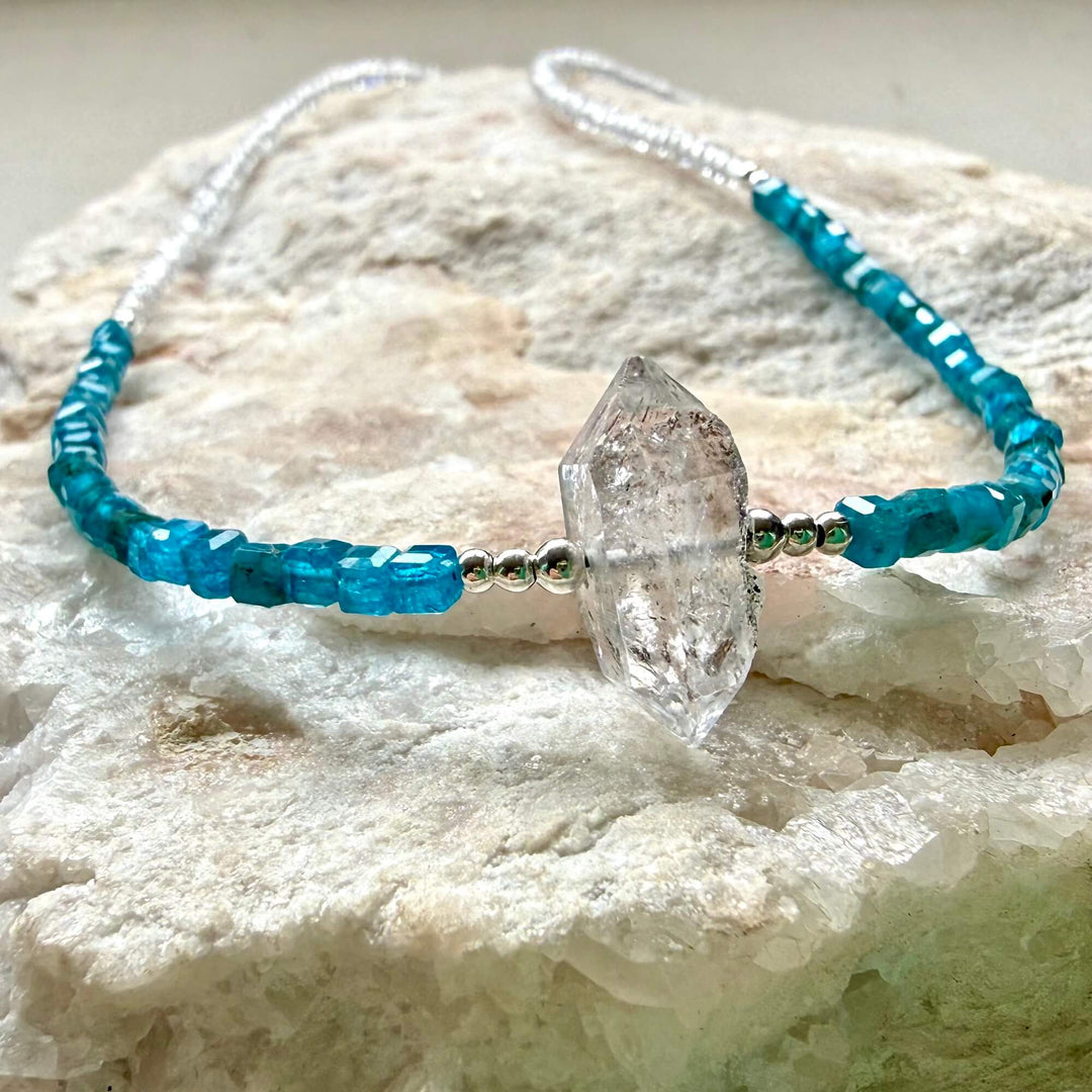 Healers Apatite & Herkimer Diamond One Of A Kind Necklace