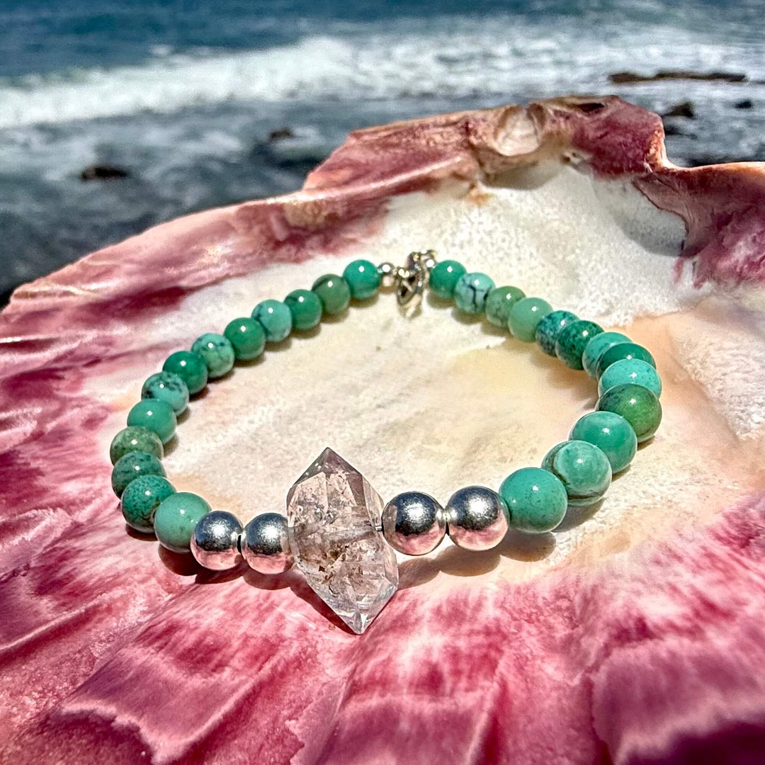 Chrysoprase and Herkimer Diamond Heart's Knowing One Of A Kind Bracelet