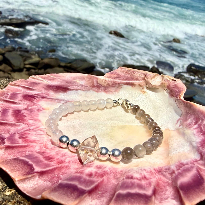 Duality Herkimer, Black Moonstone & Moonstone Bracelet