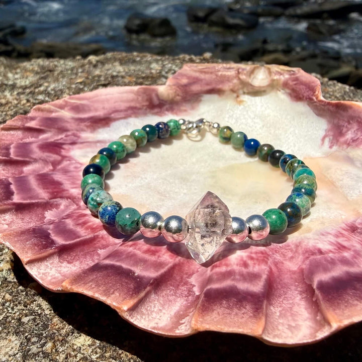 Azurite and Herkimer Diamond Inner Knowing One Of A Kind Bracelet