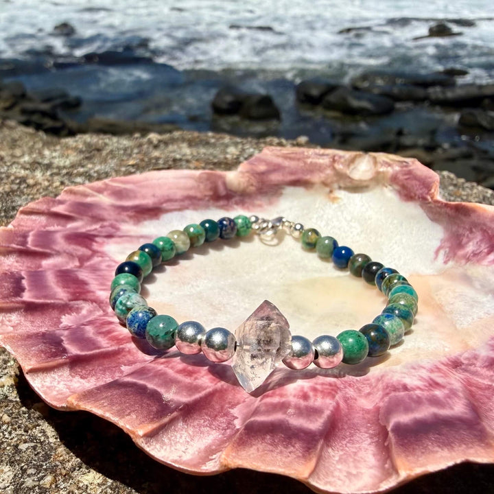 Azurite and Herkimer Diamond Inner Knowing One Of A Kind Bracelet