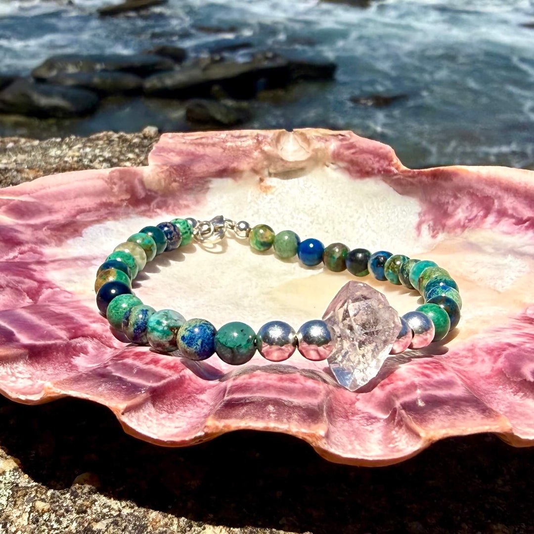 Azurite and Herkimer Diamond Inner Knowing One Of A Kind Bracelet
