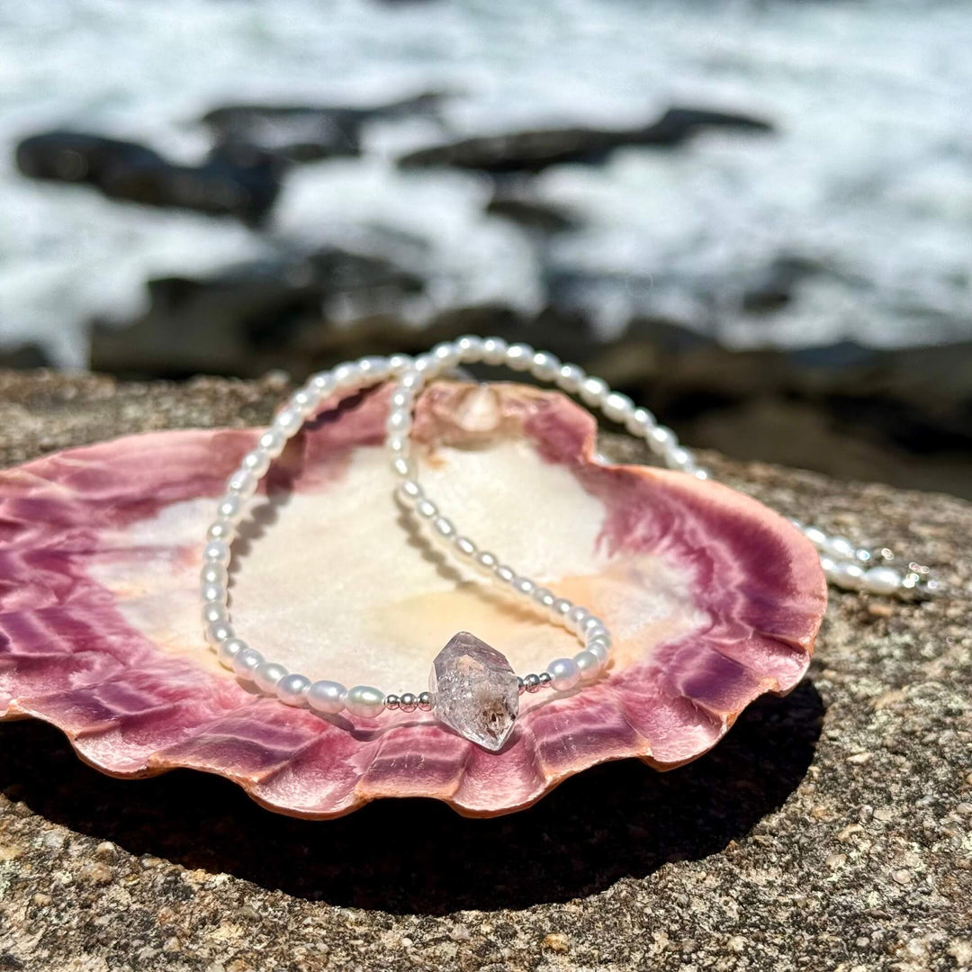 Pearl and Herkimer Diamond One Of A Kind Necklace