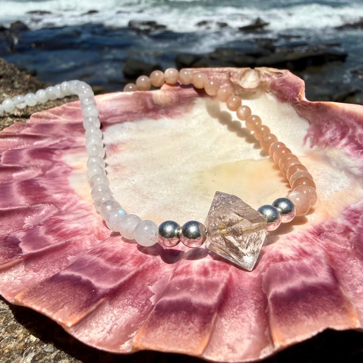Inner Unity Moonstone, Sunstone & Herkimer Diamond One Of A Kind Necklace