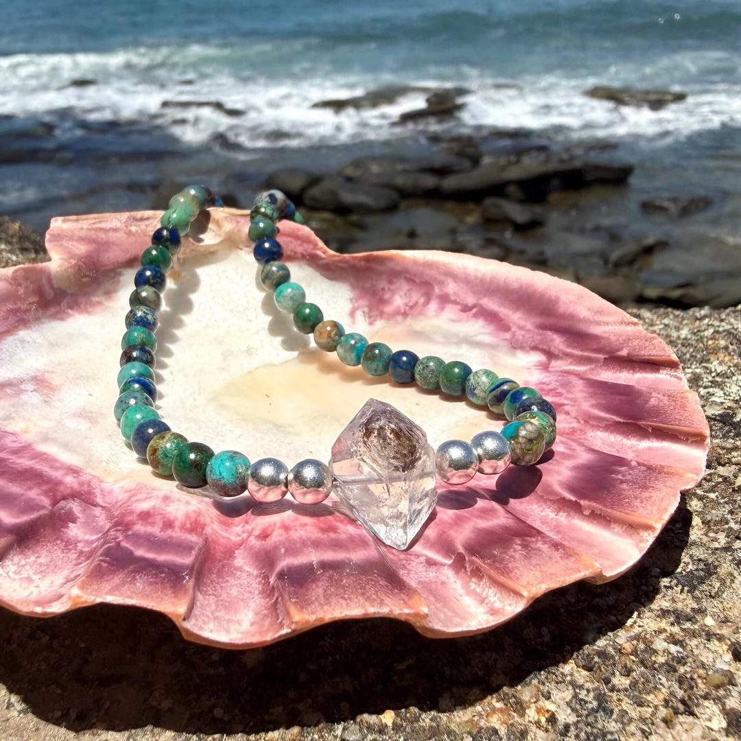 Azurite and Herkimer Diamond Inner Knowing One Of A Kind Necklace