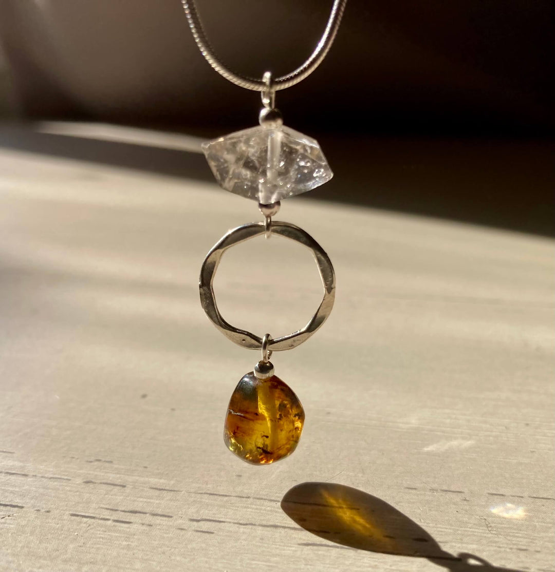 Amber & Herkimer Diamond Necklace
