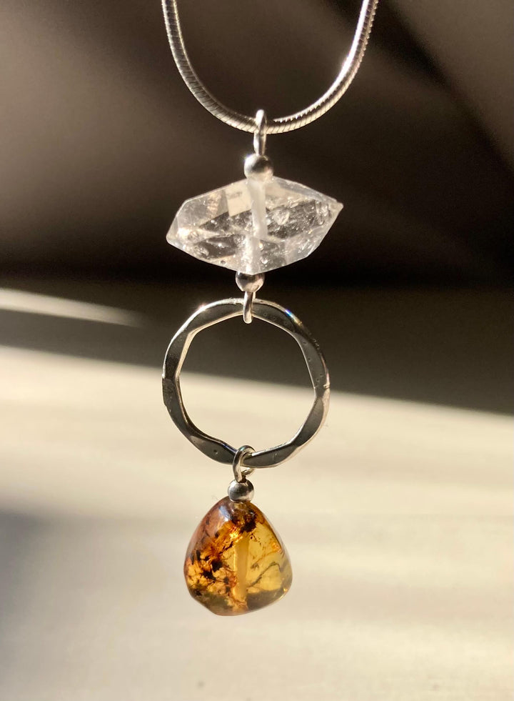 Amber & Herkimer Diamond Necklace