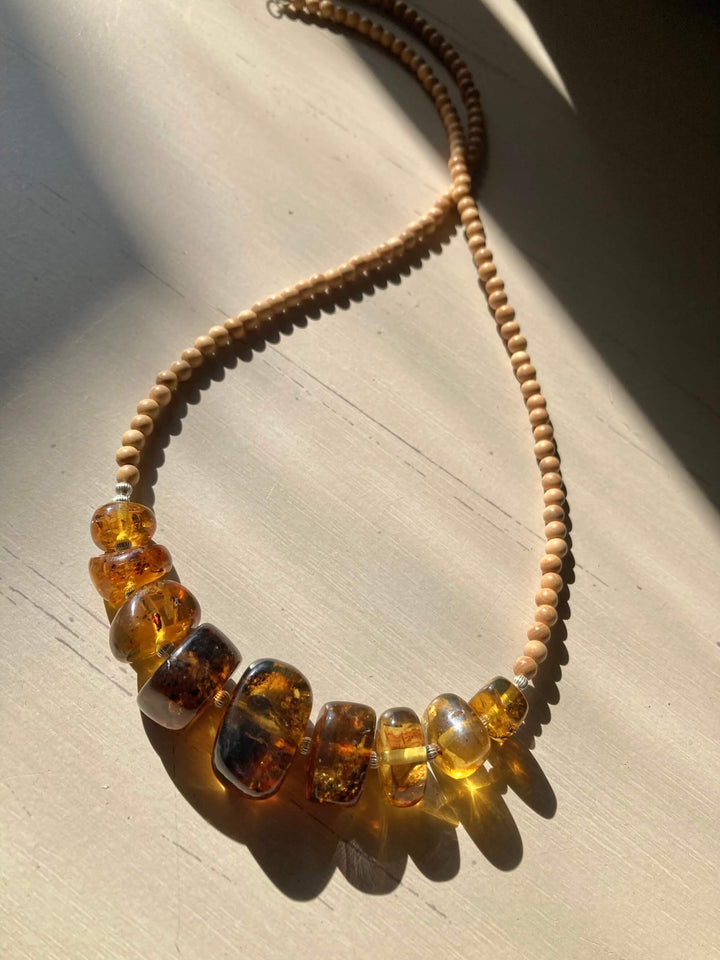 Amber Statement Necklace with Natural Wood