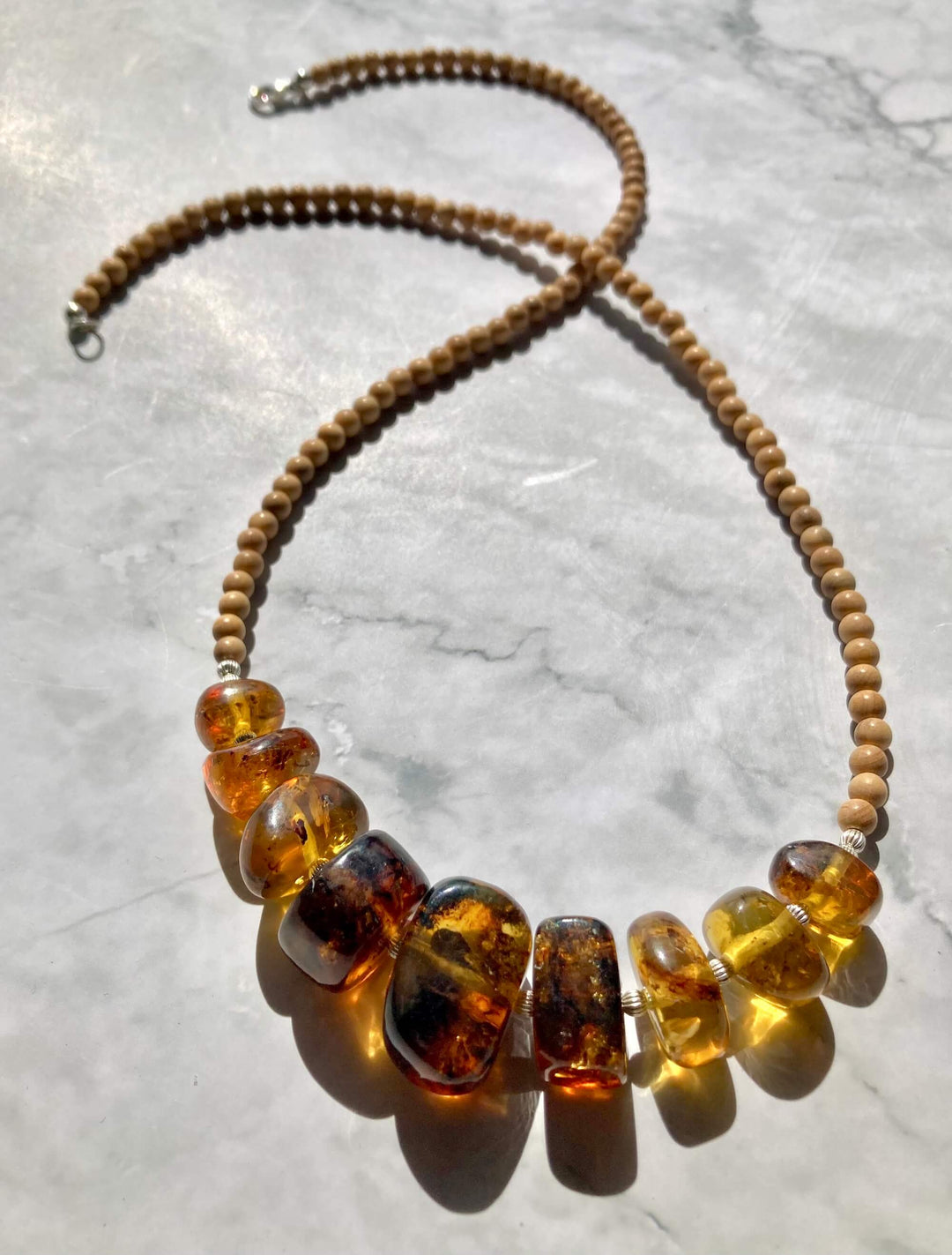 Amber Statement Necklace with Natural Wood