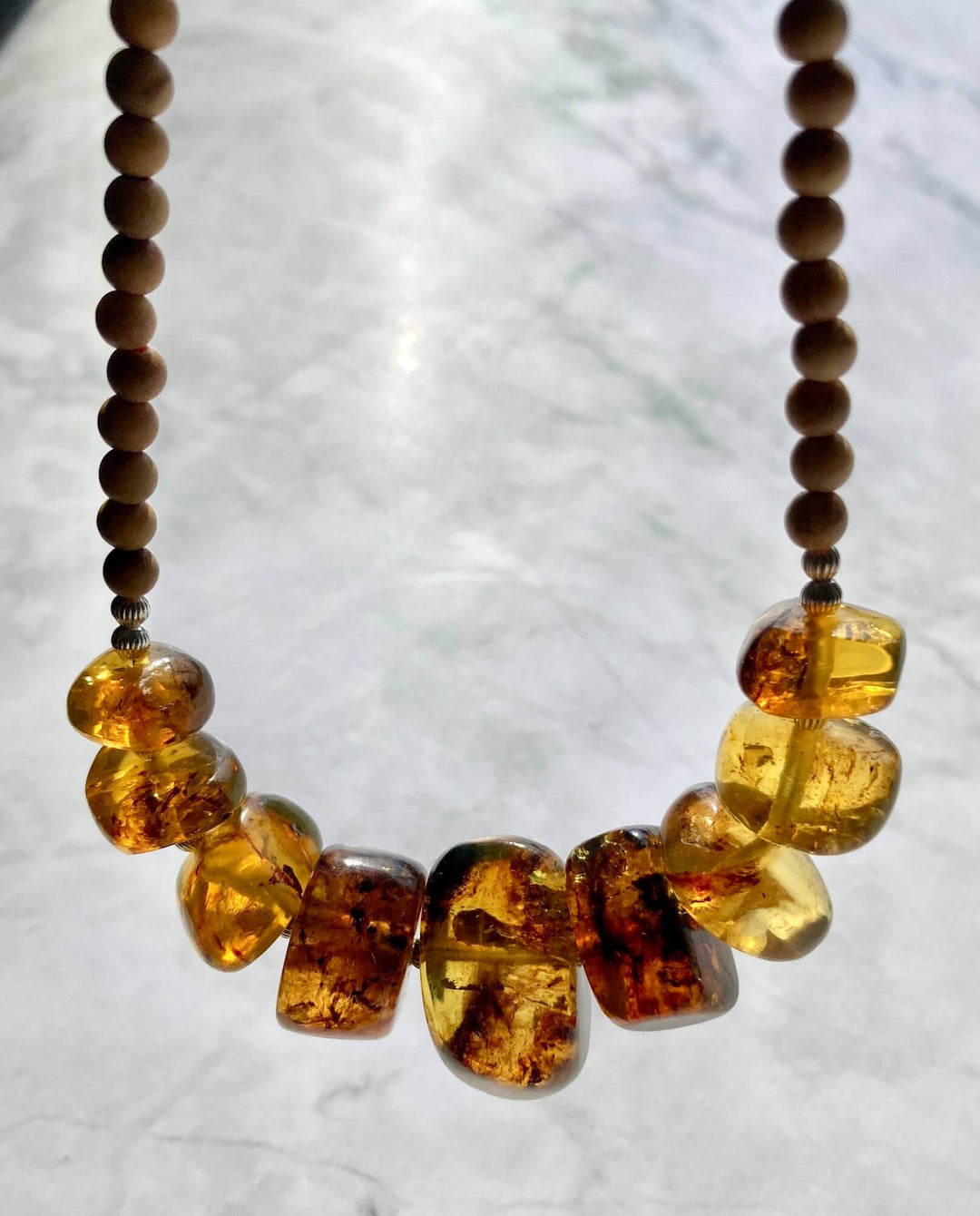 Amber Statement Necklace with Natural Wood
