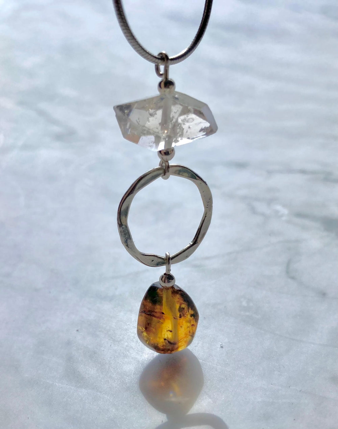 Amber & Herkimer Diamond Necklace
